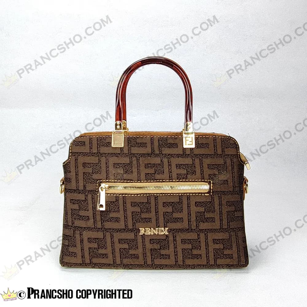 کیف زنانه بزرگ دسته شیشه ای طرح فندی FENDI قهوهای بزرگ هایکپی (High Copy) — تصویر ۵