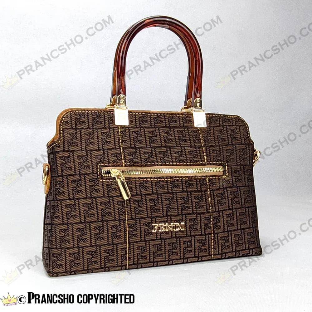 کیف زنانه بزرگ دسته شیشه ای طرح فندی FENDI قهوه‌ای ریز های‌کپی (High Copy) — تصویر ۶