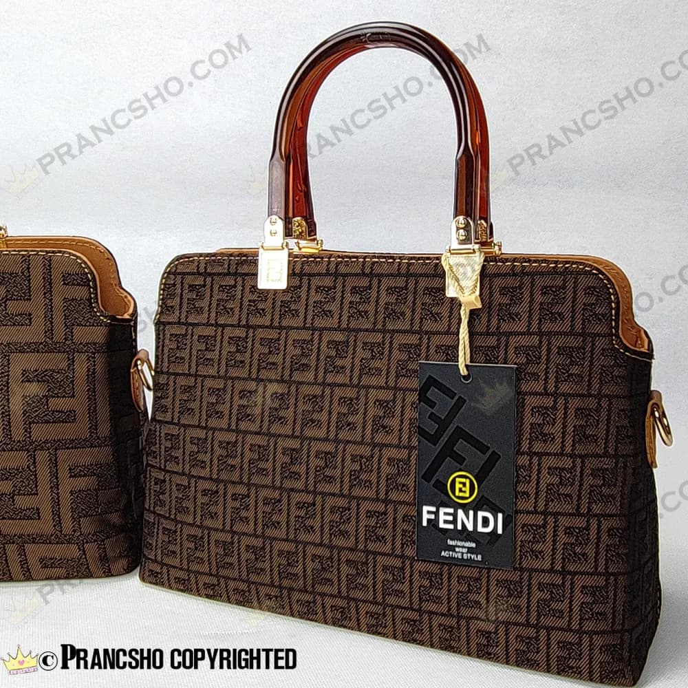 کیف زنانه بزرگ دسته شیشه ای طرح فندی FENDI قهوه‌ای ریز های‌کپی (High Copy) — تصویر ۷