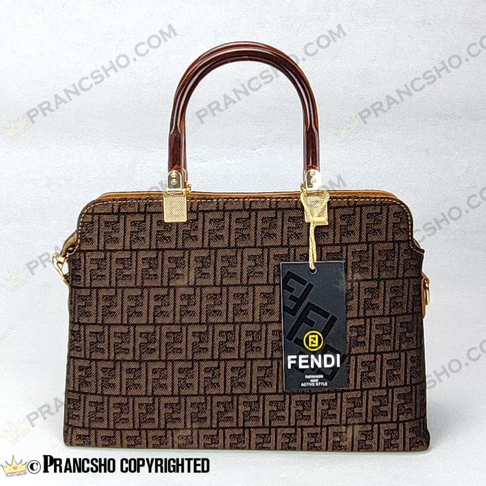 کیف زنانه بزرگ دسته شیشه ای طرح فندی FENDI قهوه‌ای ریز های‌کپی (High Copy) — تصویر ۲