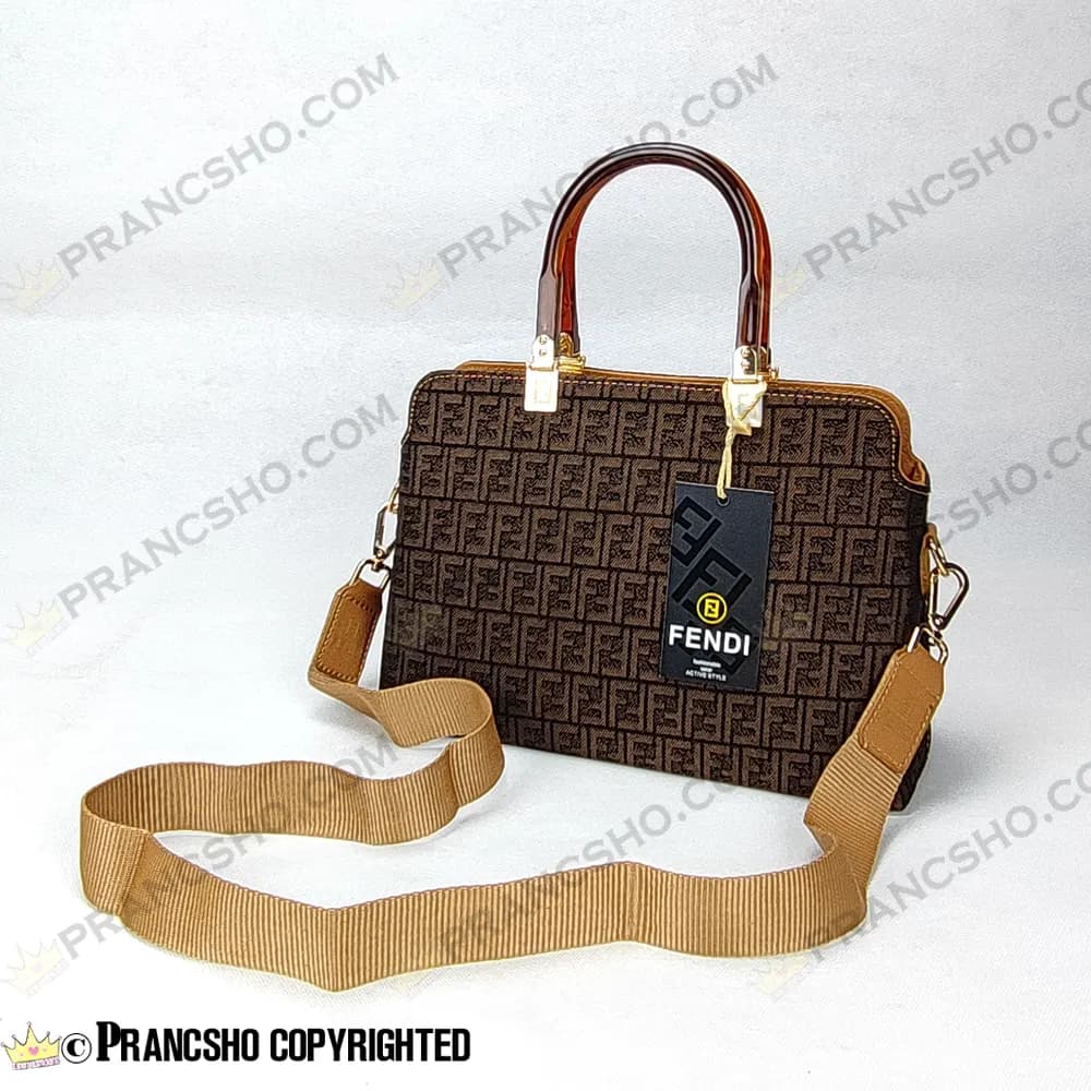 کیف زنانه بزرگ دسته شیشه ای طرح فندی FENDI قهوه‌ای ریز های‌کپی (High Copy) — تصویر ۳
