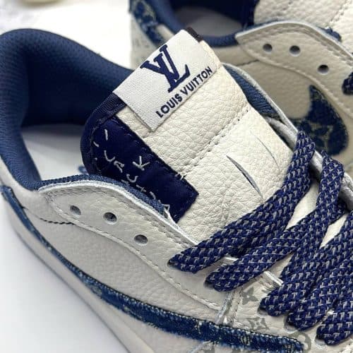 کفش نایک ایر جردن وان لو تراویس اسکات لویی ویتون کرم آبی Nike Air Jordan 1 Low Travis Scott Louis Vuitton Cream Blue — تصویر ۵