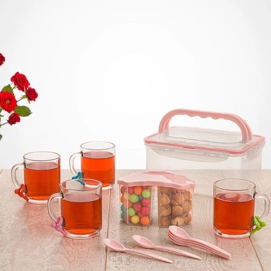 ست چای خوری 4 نفره مسافرتی دسته دار | لیمون