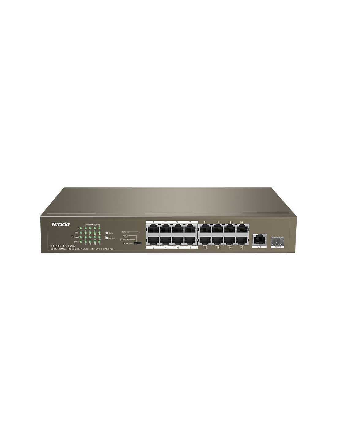 سوییچ تندا TEF1118P-16-150W 16FE+2GE/1SFP Desktop Switch With 16-Port PoE