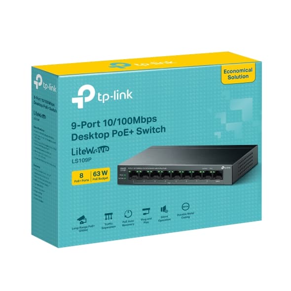 Tplink LS109P 9-Port 10/100Mbps Desktop Switch with 8-Port PoE — تصویر ۳