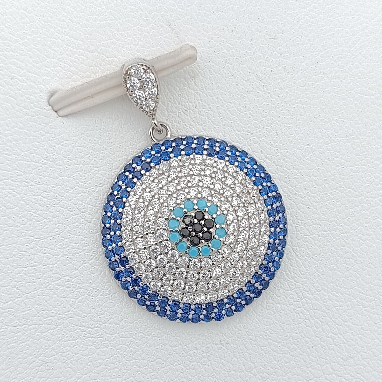 گردنبند طرح چشم نظر قالب طلا و جواهر گرد نقره۹۲۵ کد ۱۱۶۰۷۲