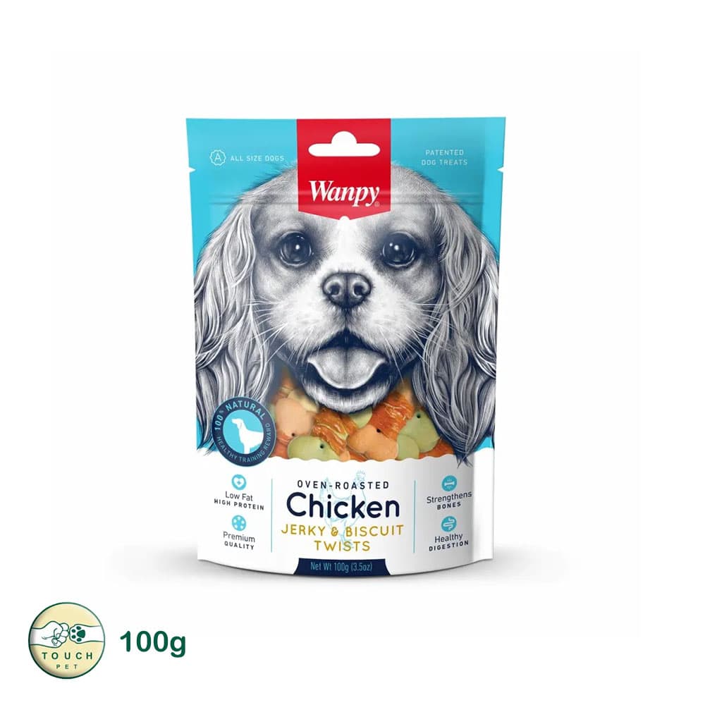 تشویقی سگ ونپی مدل Chicken Jerky Biscuit Twist بیسکوییت با دورپیچ مرغ وزن 100 گرم