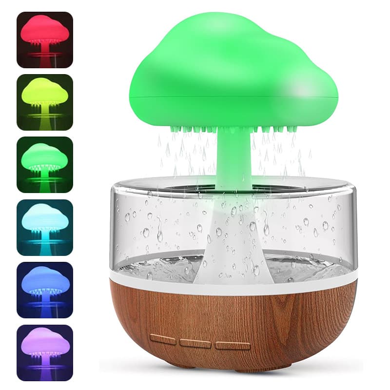 چراغ خواب و شبیه ساز باران مدل ابری طرح چوب RGB کد102