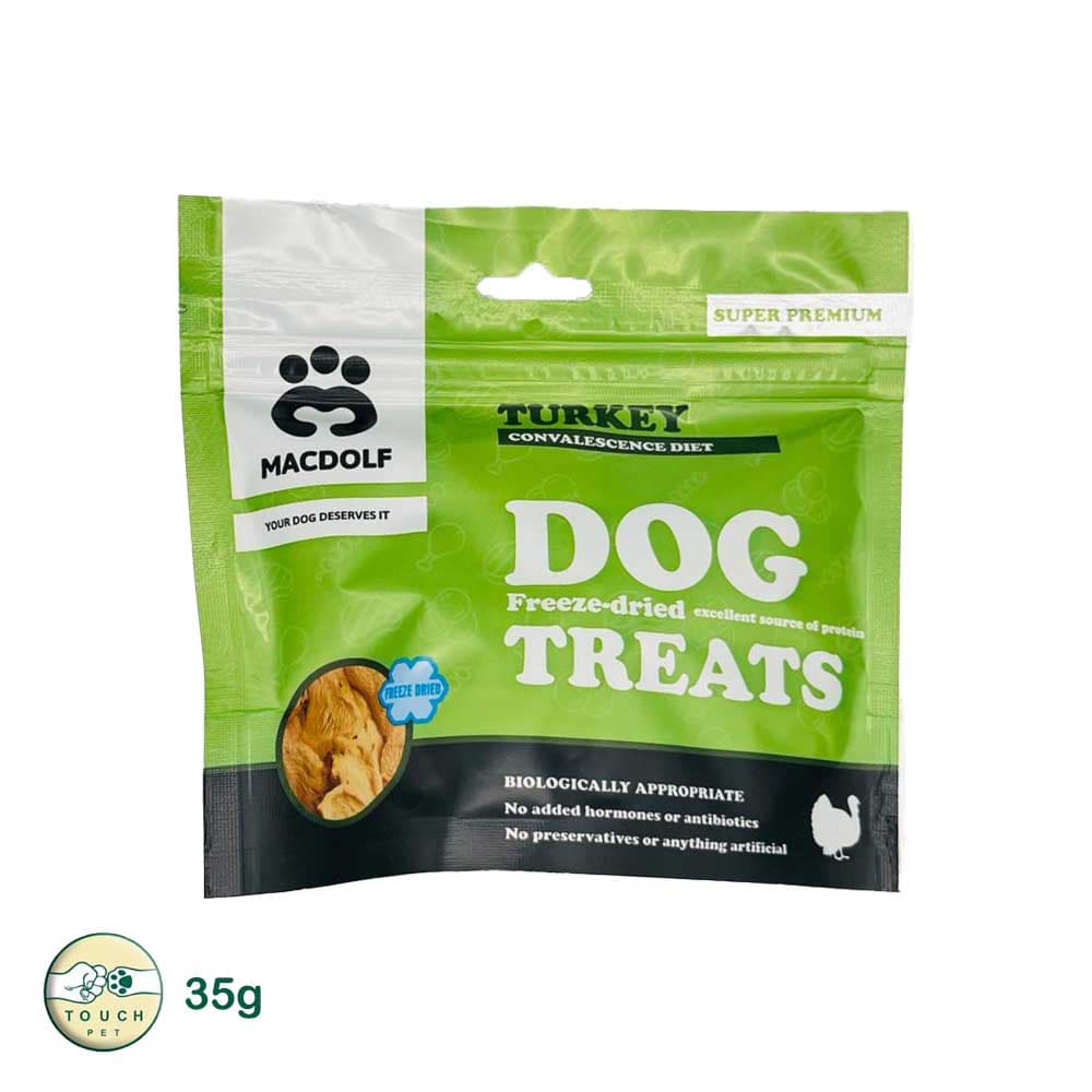 تشویقی مکدولف سگ با طعم بوقلمون مدل فریز دراید McDolf Freeze-Dried Turkey Dog Treat وزن 35 گرم