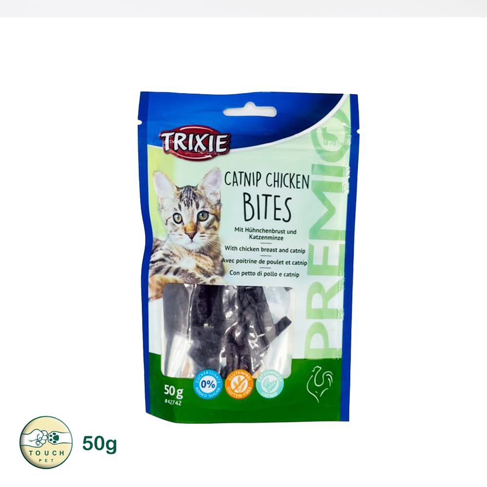 تشویقی گربه تریکسی Catnip & Chicken Bites طعم مرغ و علف گربه وزن 50گرم