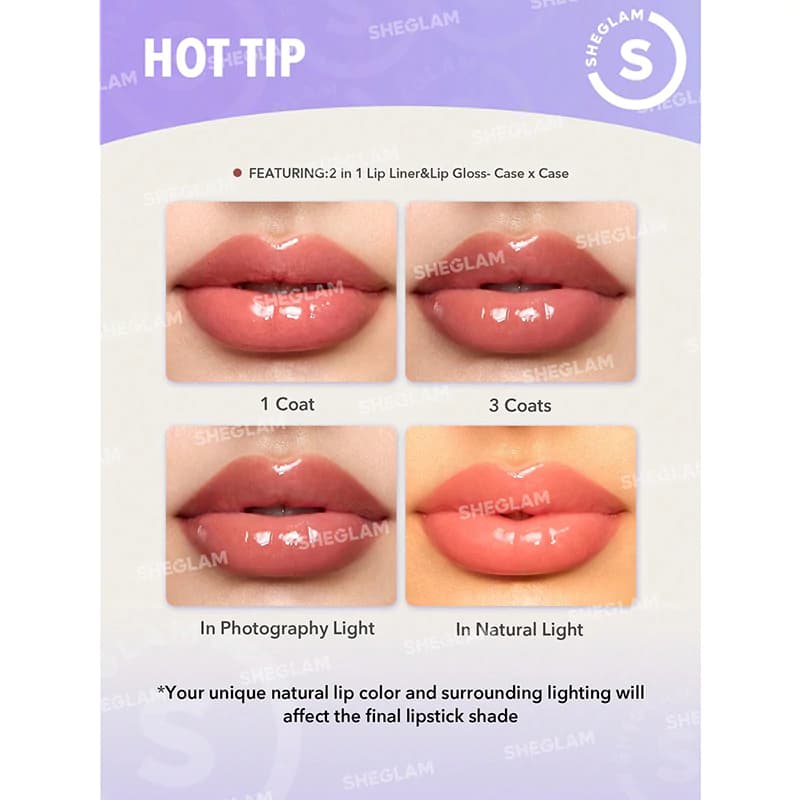 لیپ گلاس و خط لب دو طرفه شیگلم مدل LIP RULES رنگ JUDGY MUCH — تصویر ۵