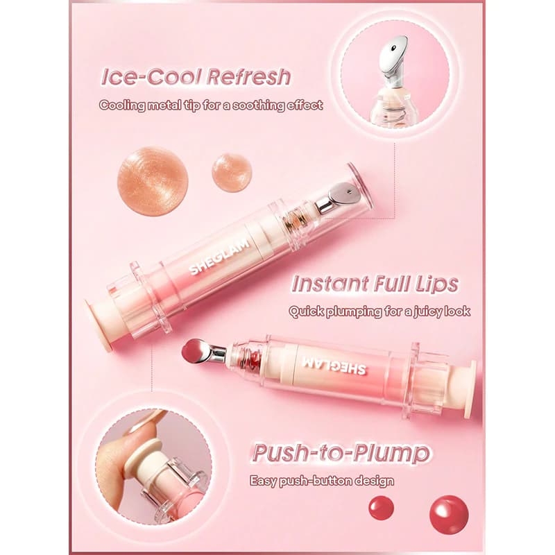 لیپ گلاس پلامپر سرنگی شیگلم مدل BOOSTER SHINE رنگ PINK FLAMINGO — تصویر ۶