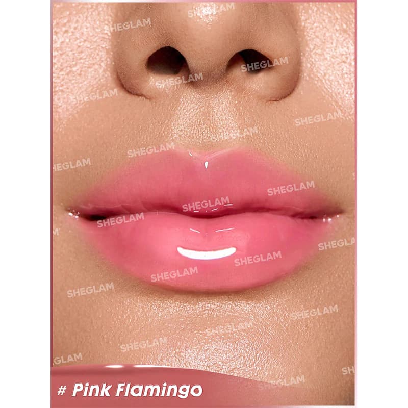 لیپ گلاس پلامپر سرنگی شیگلم مدل BOOSTER SHINE رنگ PINK FLAMINGO — تصویر ۳