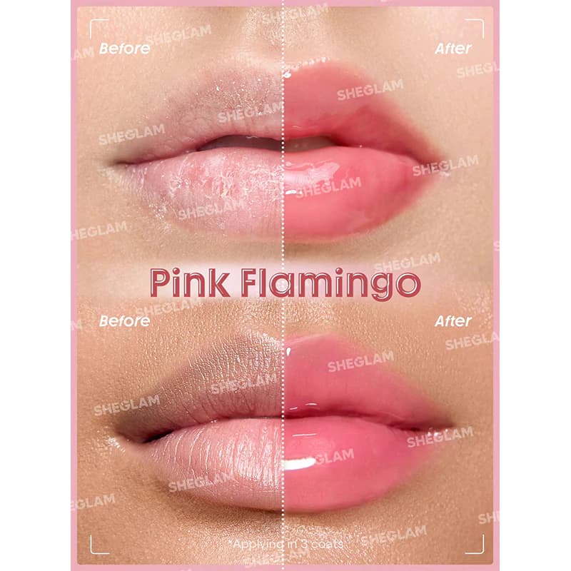 لیپ گلاس پلامپر سرنگی شیگلم مدل BOOSTER SHINE رنگ PINK FLAMINGO — تصویر ۲