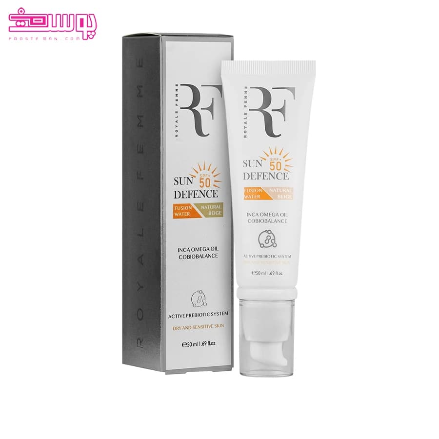 کرم ضد آفتاب رنگی فیوژن واتر پوست خشک رویال فم حجم 50ml