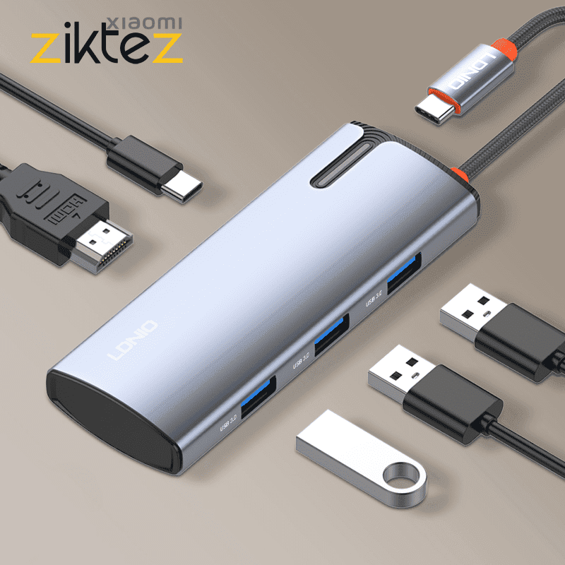 هاب 5 پورت الدینیو 100 وات LDNIO 5in1 Type-c Hub Adapter DS-15H (اورجینال با گارانتی)