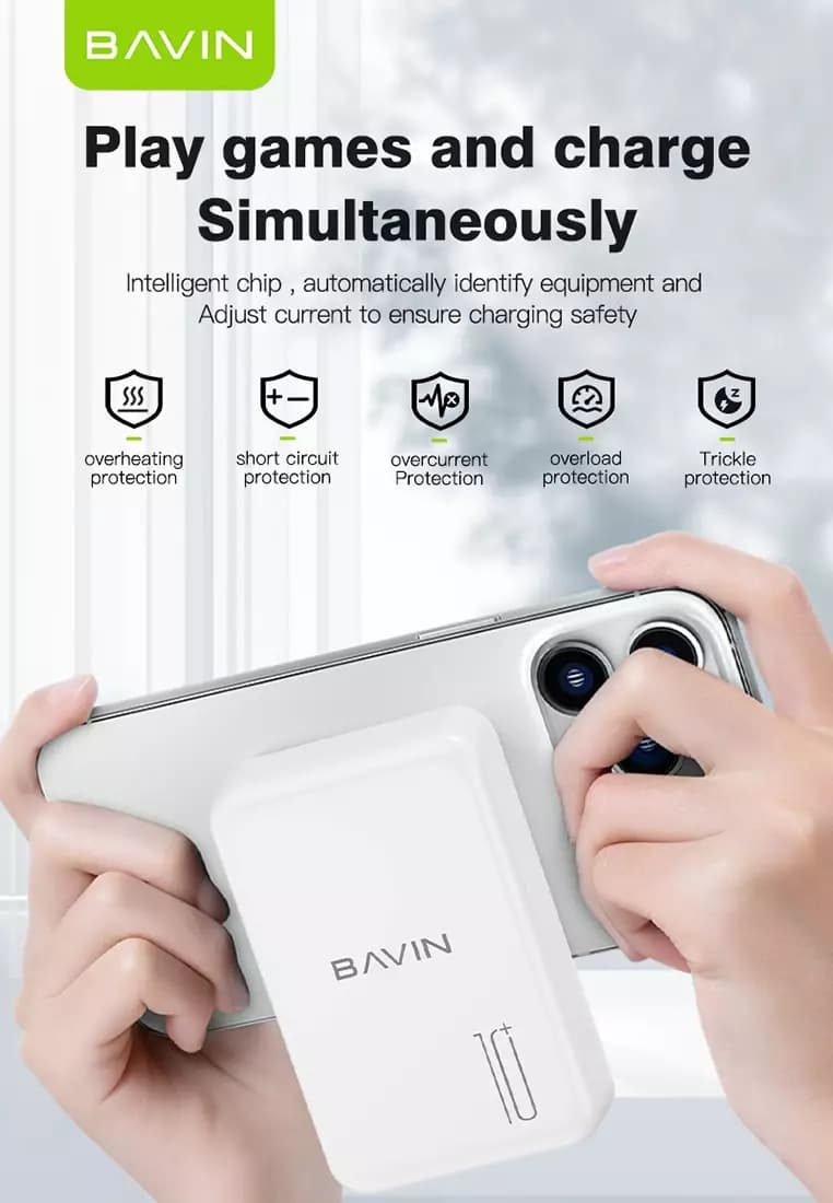پاوربانک وایرلس 5000 مگ سیف باوین 20وات Bavin PC029 Pro Magnetic Wireless Charging (اورجینال ارسال فوری) — تصویر ۵