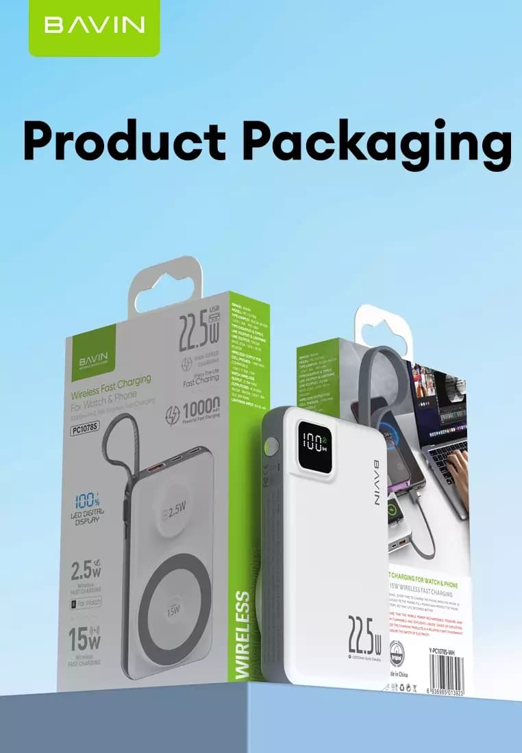 پاوربانک وایرلس 10000 باوین 22.5وات Bavin PC1078S با قابلیت شارژ اپل واچ (اورجینال ارسال فوری) — تصویر ۴