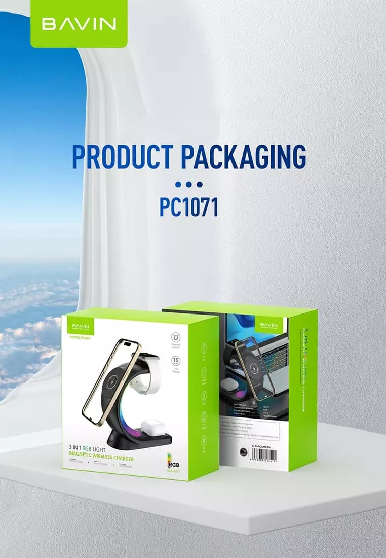 شارژر وایرلس و استند باوین 15وات Bavin PC1071 3in1 با قابلیت شارژ اپل واچ (اورجینال ارسال فوری) — تصویر ۴