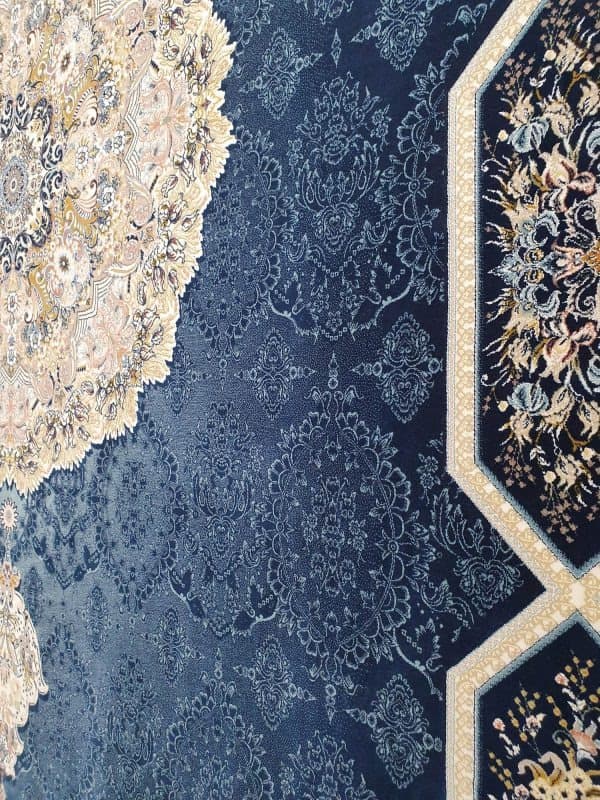 فرش کاشان 1200 شانه طرح هالیدی سرمه ای — تصویر ۴