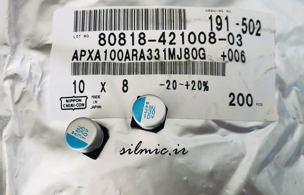 خازن پلیمر جامد 330 میکرو فاراد 10 ولت NIPPON سری PXA و Super low ESR