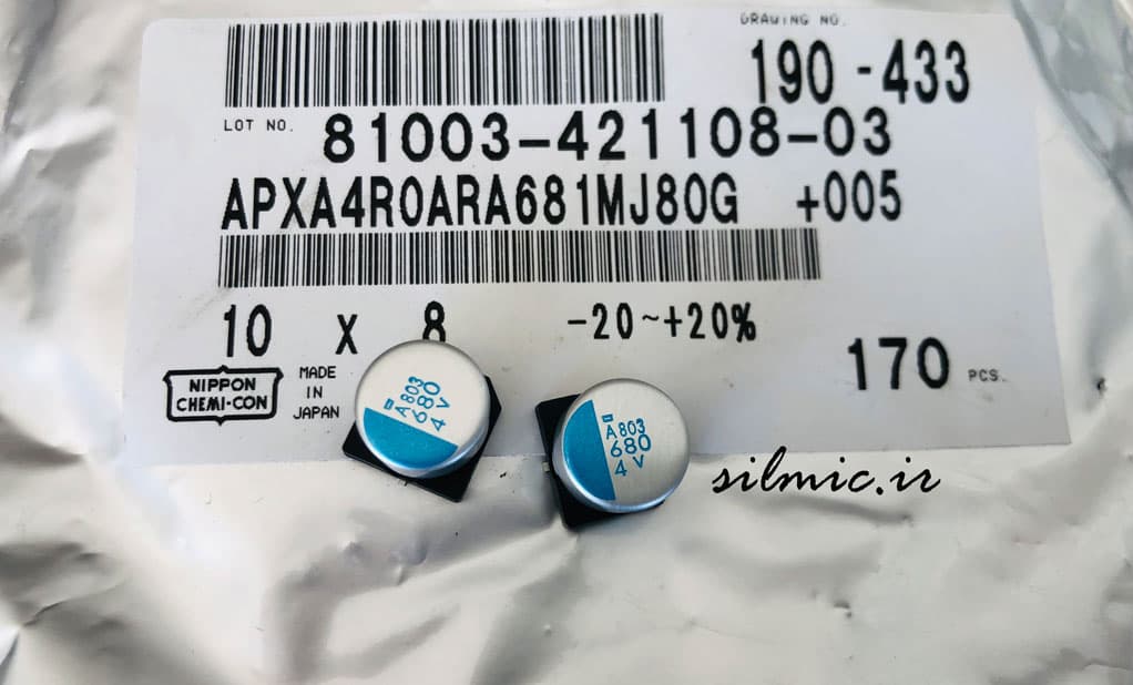 خازن پلیمر جامد 680 میکرو فاراد 4 ولت NIPPON سری PXA و Super low ESR