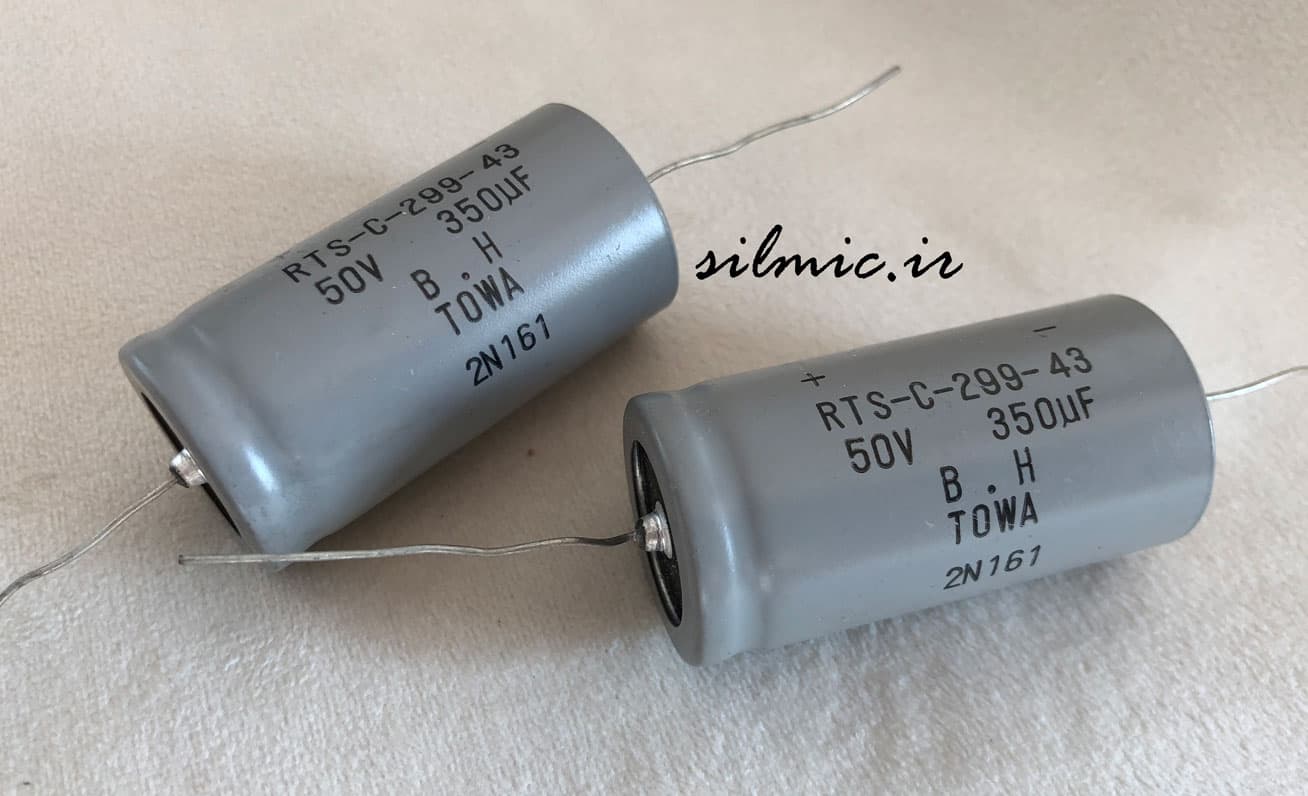 خازن های فای 350 میکرو فاراد 50 ولت اکسیال TOWA ژاپن و صدایی فوق العاده گرم
