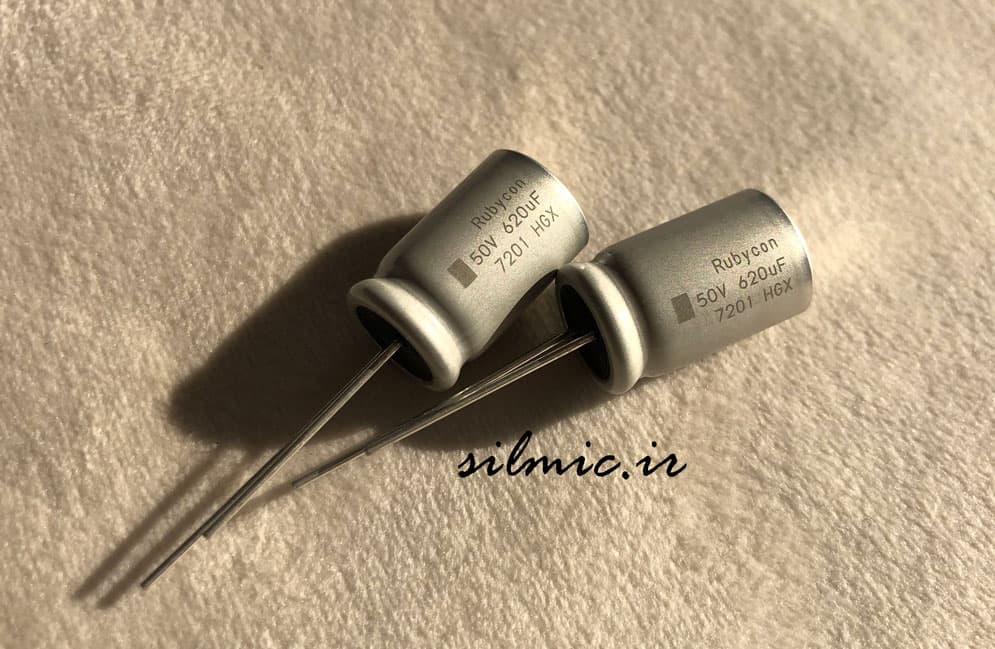خازن دما بالا 620 میکرو فاراد 50 ولت Rubycon ژاپن سری HGX با دمای 135 درجه — تصویر ۲
