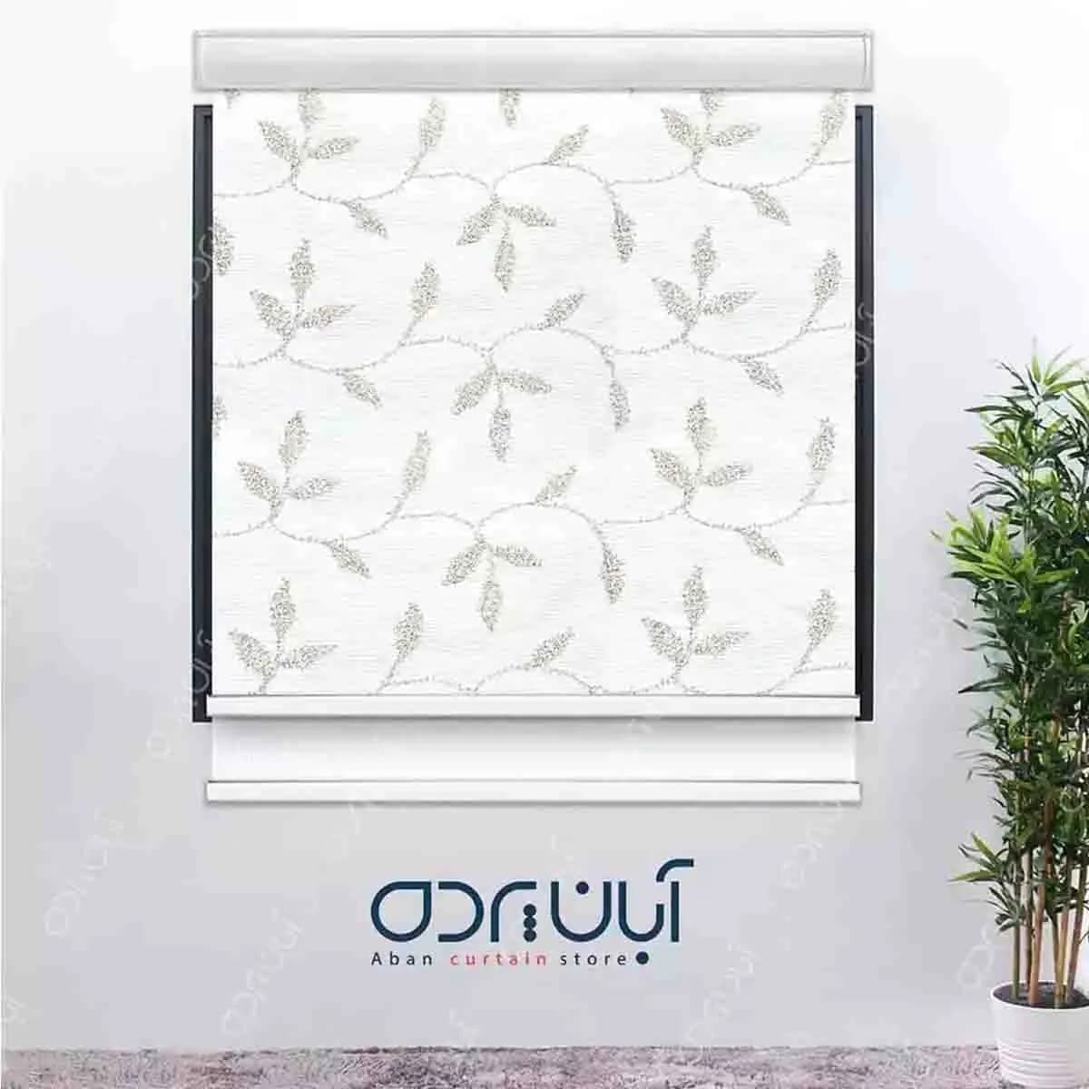 پرده شب و روز گلدوزی شده طرح برگ طلایی