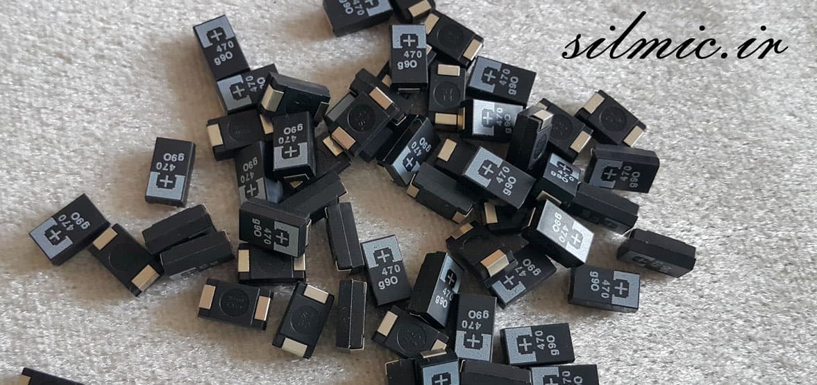 خازن تانتالیوم 470 میکرو فاراد 4 ولت SMD ساخت SANYO سری 4TPE470MCL