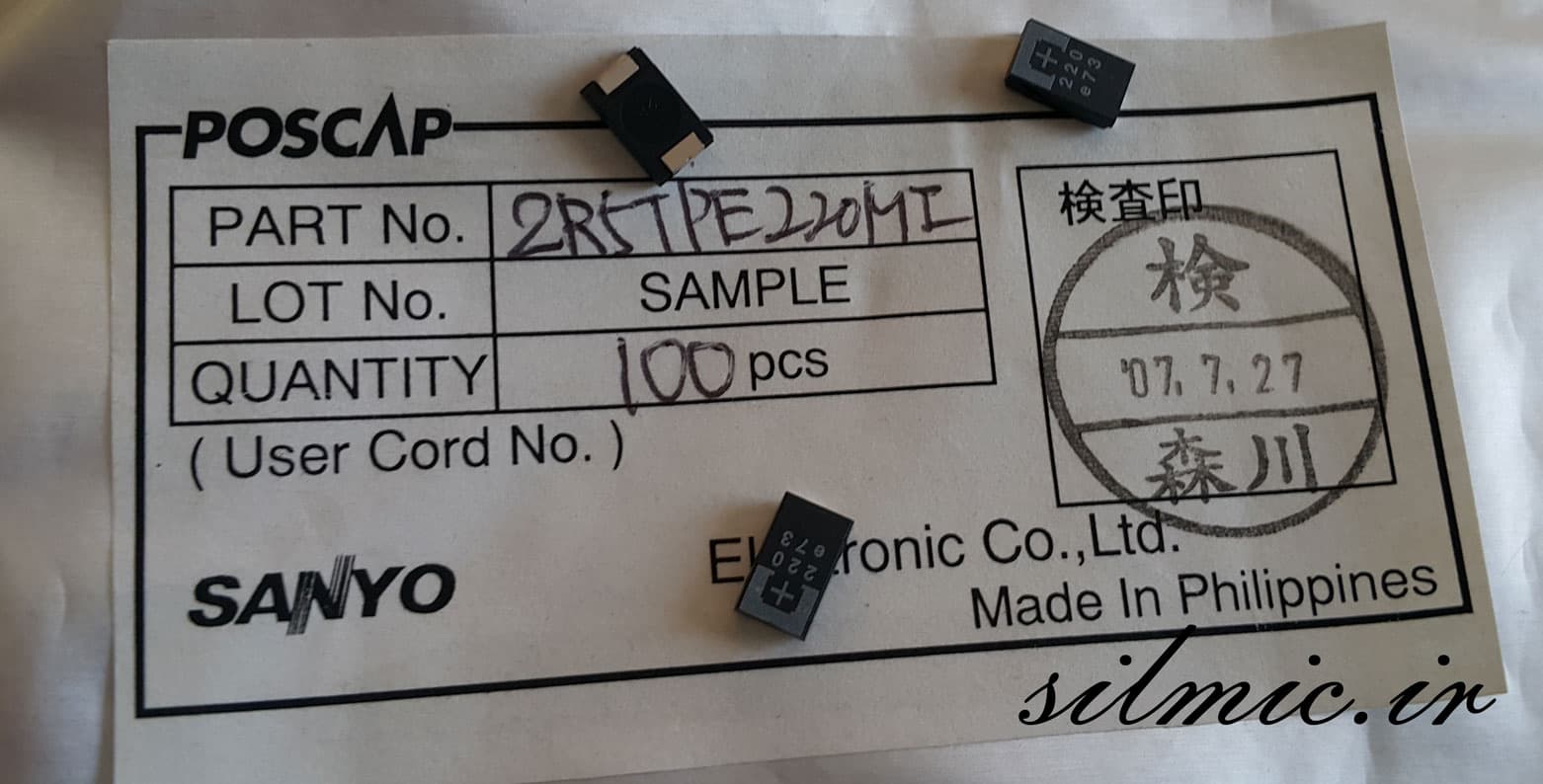 خازن تانتالیوم 220 میکرو فاراد 2.5 ولت SMD ساخت SANYO سری TPE LOW ESR — تصویر ۳