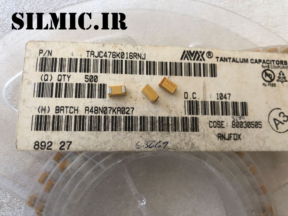 خازن تانتالیوم 47 میکرو فاراد 16 ولت ساخت AVX سری TAJ سایز C — تصویر ۳