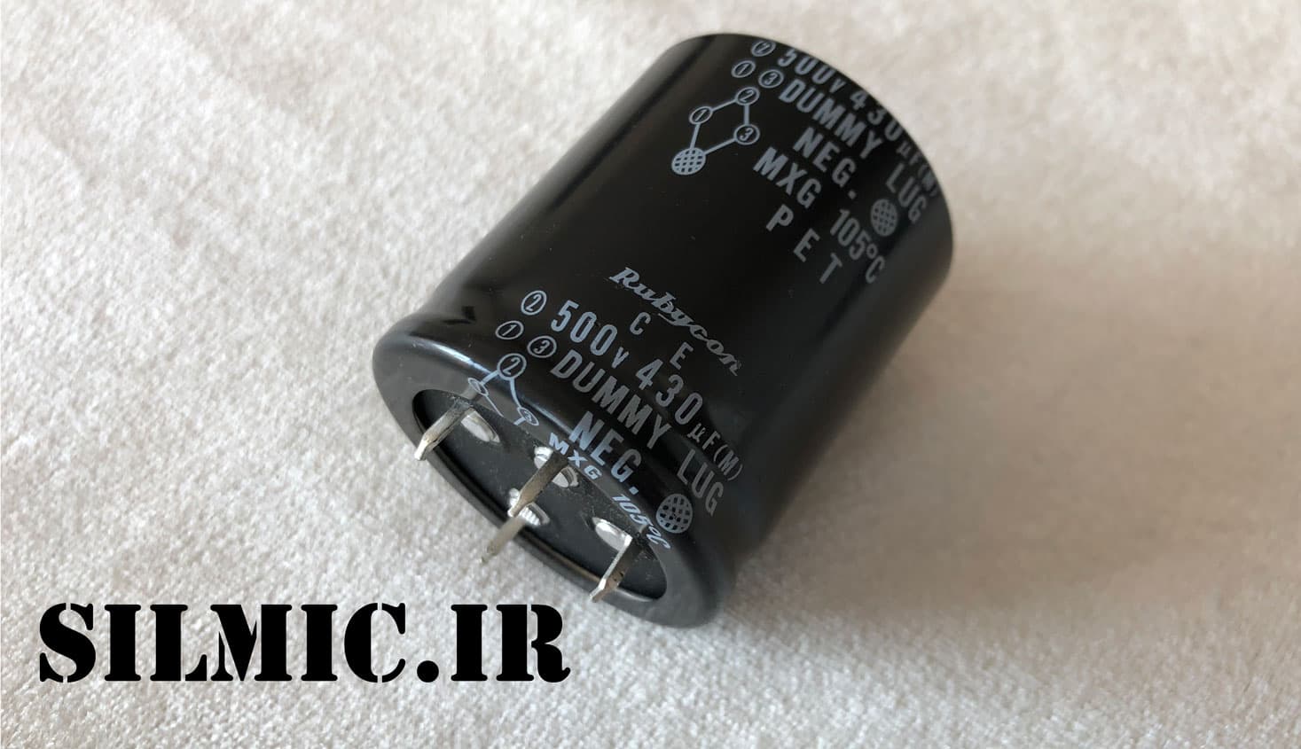 خازن 430 میکرو فاراد 500 ولت چهار پین RUBYCON با پایه هایی از نوع DUMMY LUG