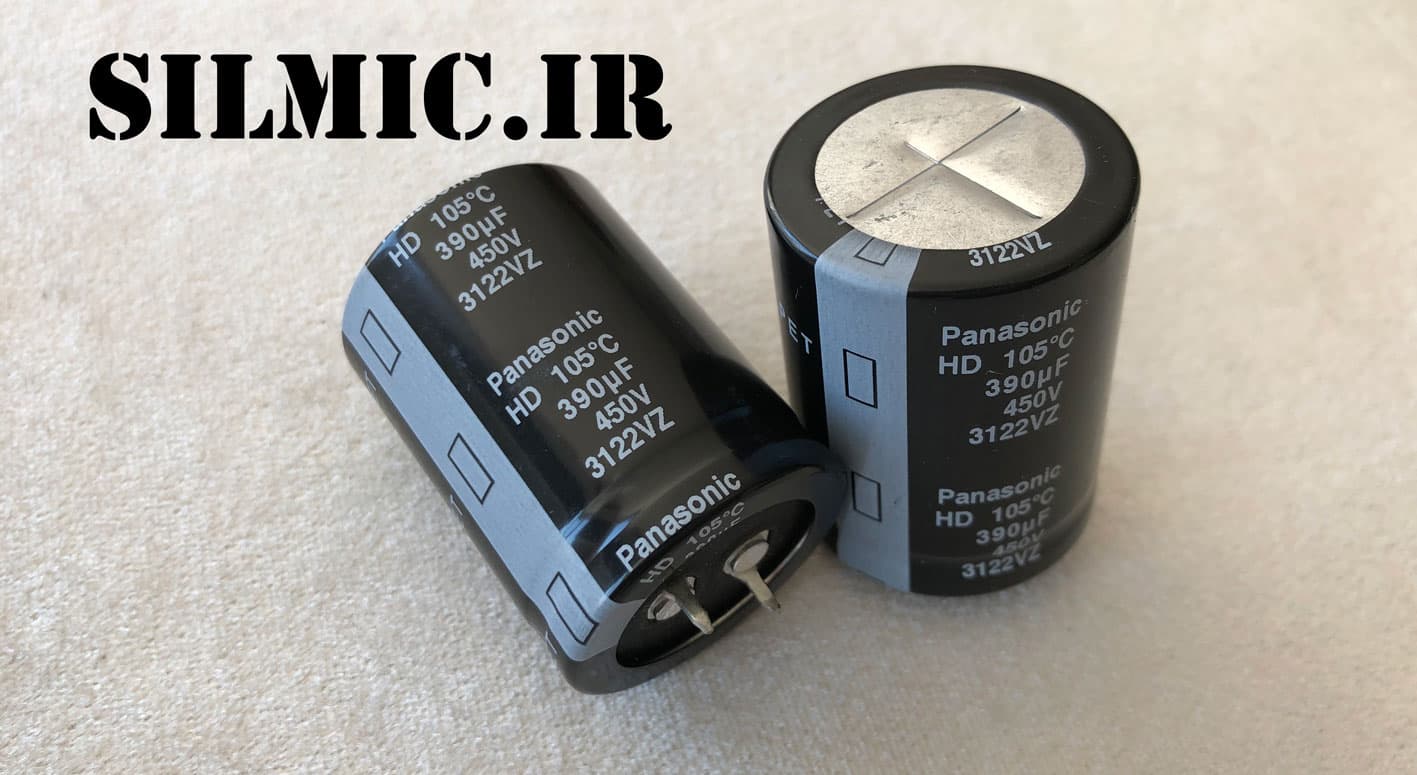 خازن الکترولین 390 میکرو فاراد 450 ولت PANASONIC ژاپن سری HD اسناتدارد — تصویر ۲