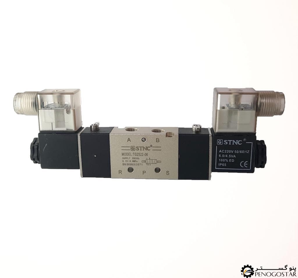 شیر برقی پنوماتیک 5/2 سایز 1/8 دو بوبین TG2522-06 اس تی ان سی (STNC)