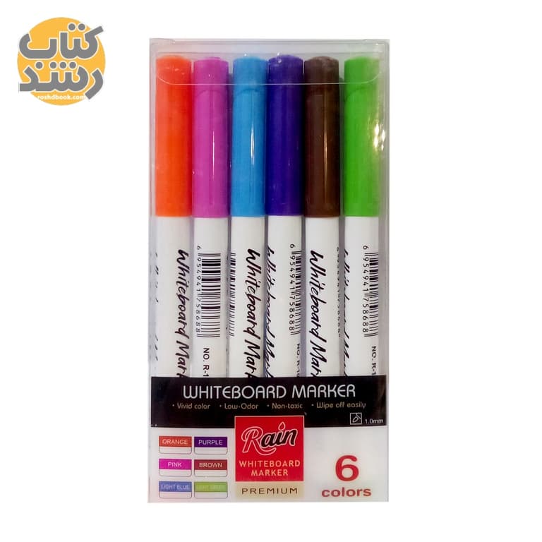 ماژیک وایت برد قلمی رین RAIN رنگی بسته 6 عددی — تصویر ۲