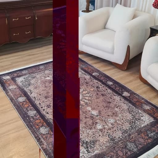 فرش چاپی فرشینه مخمل هازان زمینه تیره شکلاتی L521(پس کرایه) — تصویر ۷