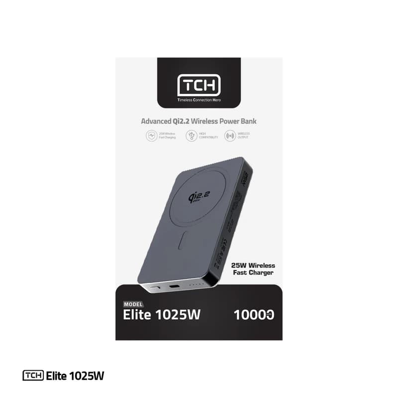 پاوربانک بی سیم 25 وات TCH مدل Elite 1025W ظرفیت 10000 میلی‌آمپرساعت — تصویر ۸