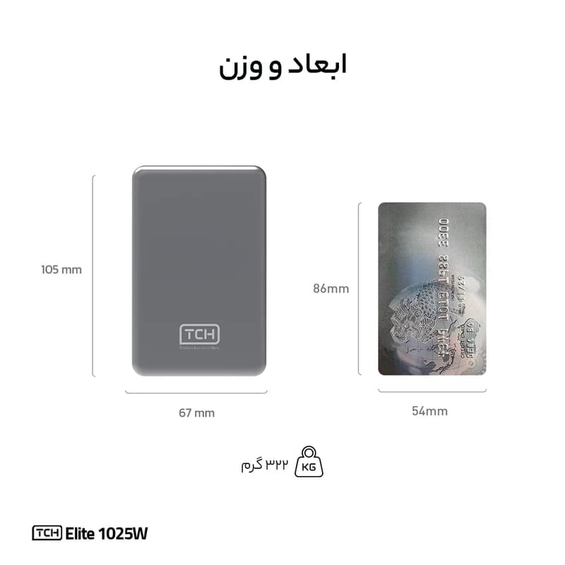 پاوربانک بی سیم 25 وات TCH مدل Elite 1025W ظرفیت 10000 میلی‌آمپرساعت — تصویر ۷