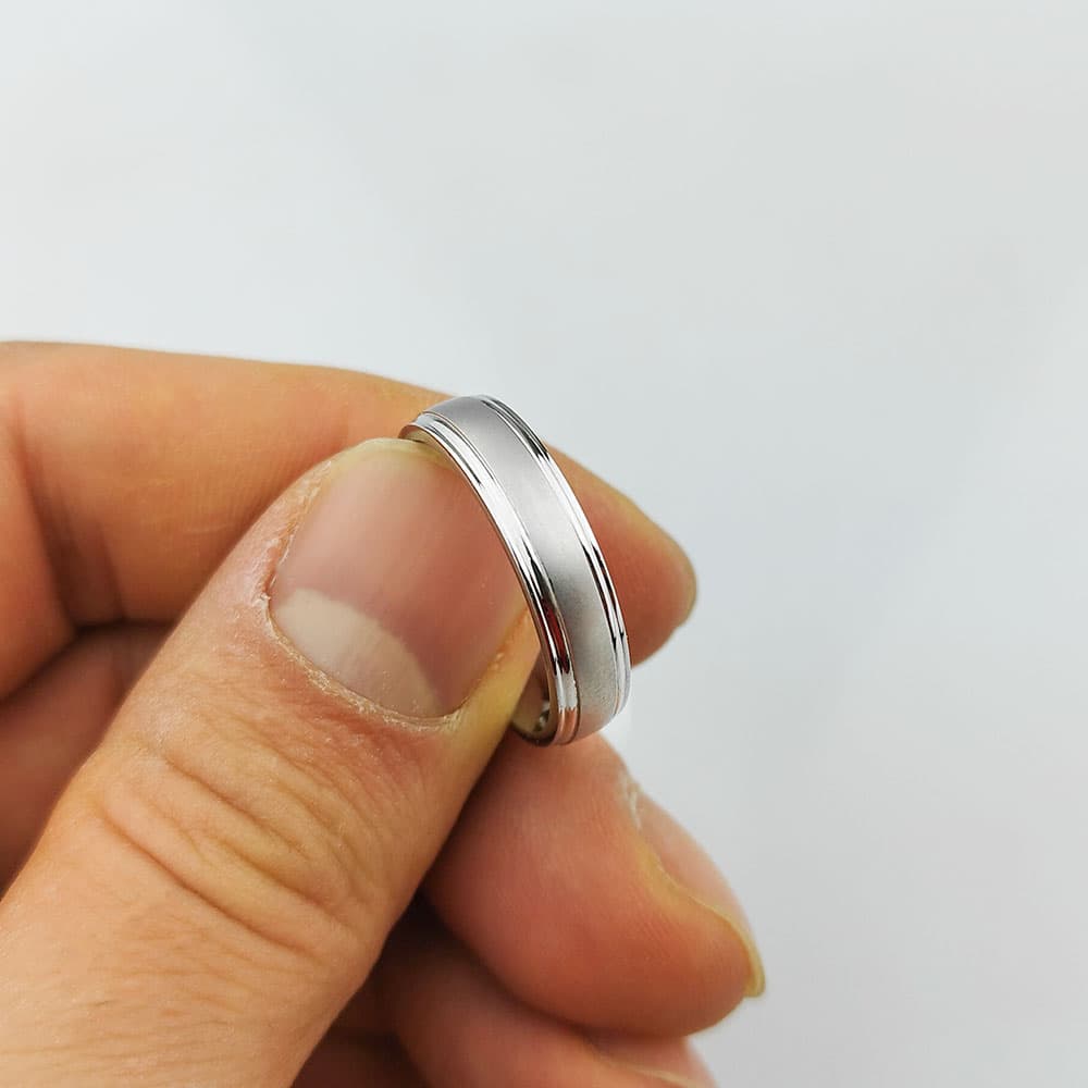 حلقه ست استیل رنگ نقره ای خاص ساده طرح طلا — تصویر ۳