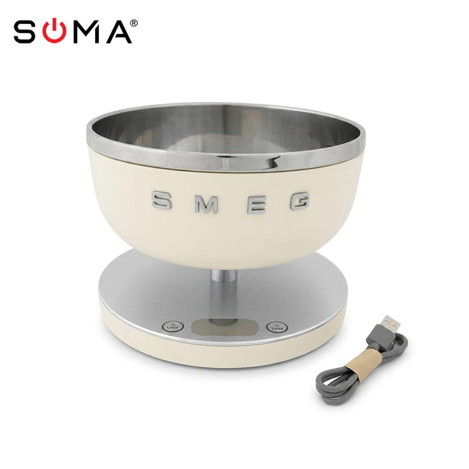 ترازو دیجیتال گرد اشپزخانه smeg شارژی کرم «ارسال رایگان»