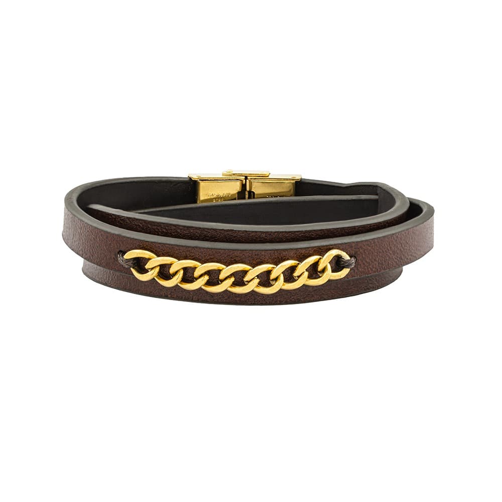 دستبند چرم اسپرت دو دور قهوه ای برند Cartier