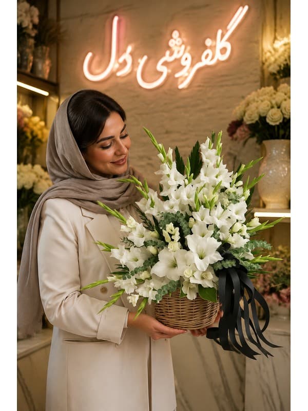 سبد گل نمایشگاه با آنتوریوم | سبد گل مناسب غرفه نمایشگاهی
