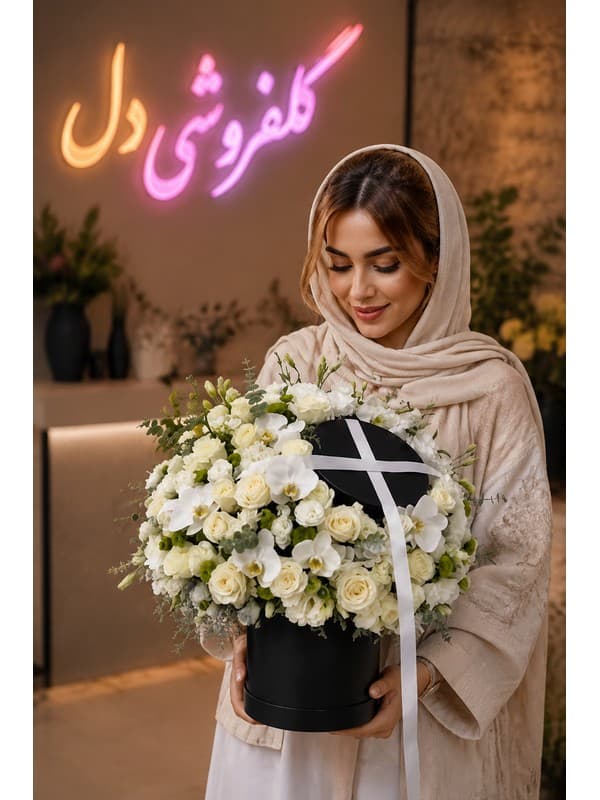 سبد گل نوزاد دختر با رز صورتی و گل‌های لطیف برای تبریک