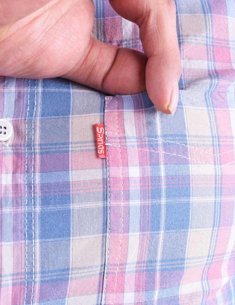 پيراهن چهارخانه قواره دار آستين کوتاه آبی صورتی — تصویر ۴