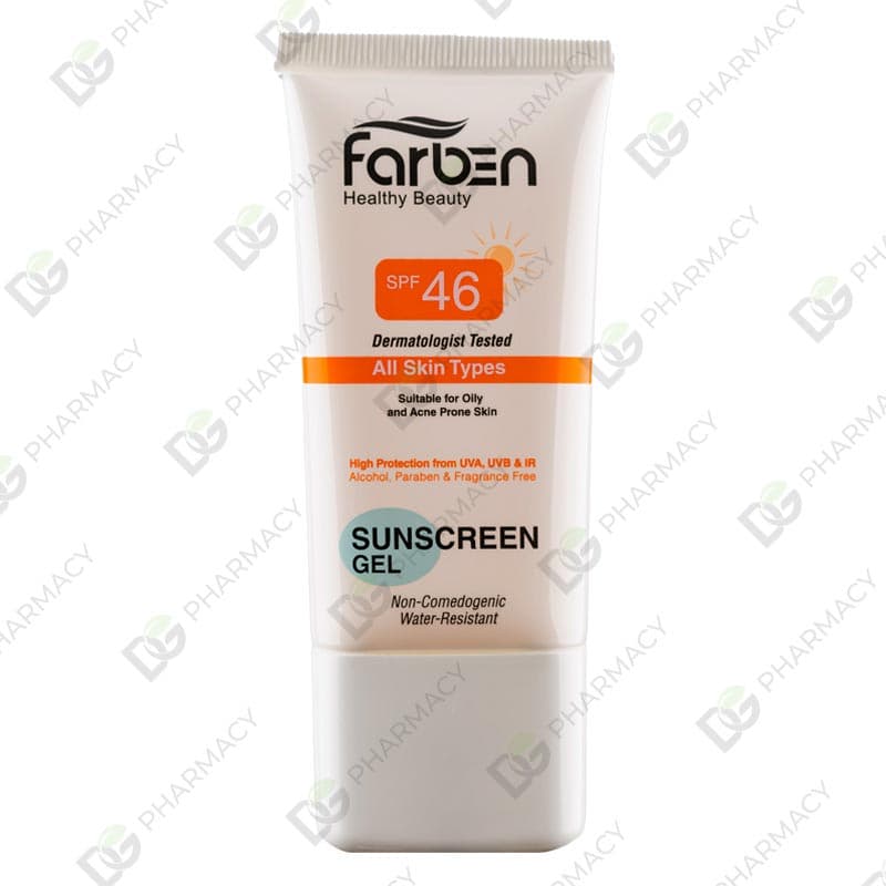 ژل ضد آفتاب فاربن مخصوص پوست های چرب و مستعد آکنه با SPF46 حجم 50 میل – بی رنگ | Farben Anti Aging Sunscreen Gel For Oily And Acne Prone Skin SPF 46 50ml – Colorless