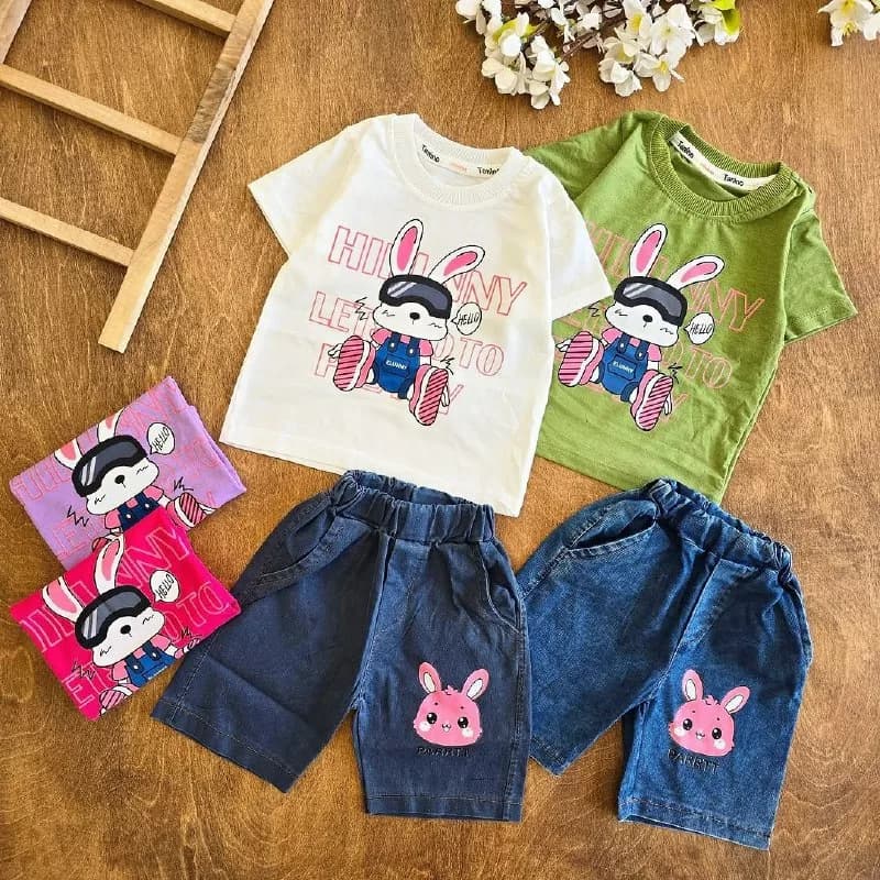 تیشرت شلوارک لی خرگوش Hi Bunny سایز ۳۵،۴۰ کد ۵۰۶۲