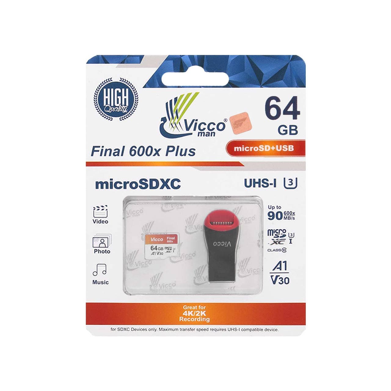 کارت حافظه ViccoMan ویکو من 64 گیگابایت مدل Micro SDHC Final 600X Plus V30 UHS-I U3