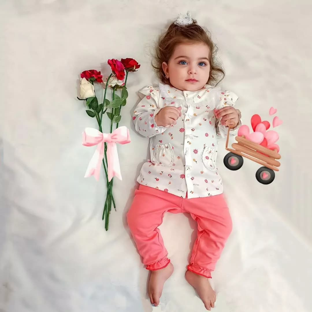 بلوز شلوار جلو دکمه گلبهی نباتی سایز 1 تا 5 کد 2442 — تصویر ۵