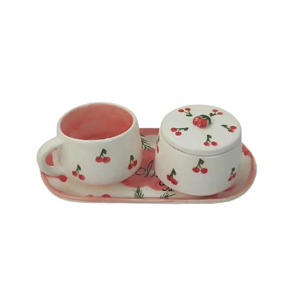 سرویس چای خوری سه پارچه یک نفره مدل گیلاس